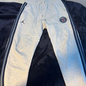 Jordan Mens Light Gray Joggers with Navy Stripes